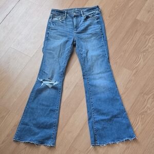 American Eagle Outfitters Distressed Flare Jeans - Blue